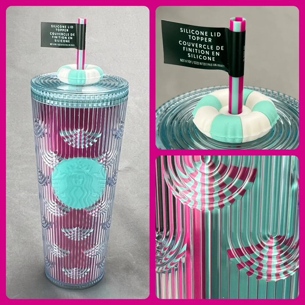 Starbucks 2025 Iridescent Mermaid Summer‎ 24 oz Cup Pink Aqua w/Pool Float Straw